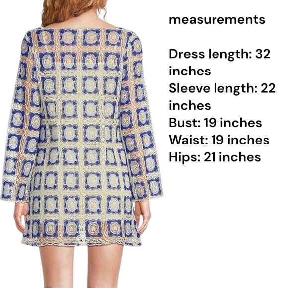 100% cotton blue cream crochet dress NWT Chelsea & Violet size L - Picture 2 of 7